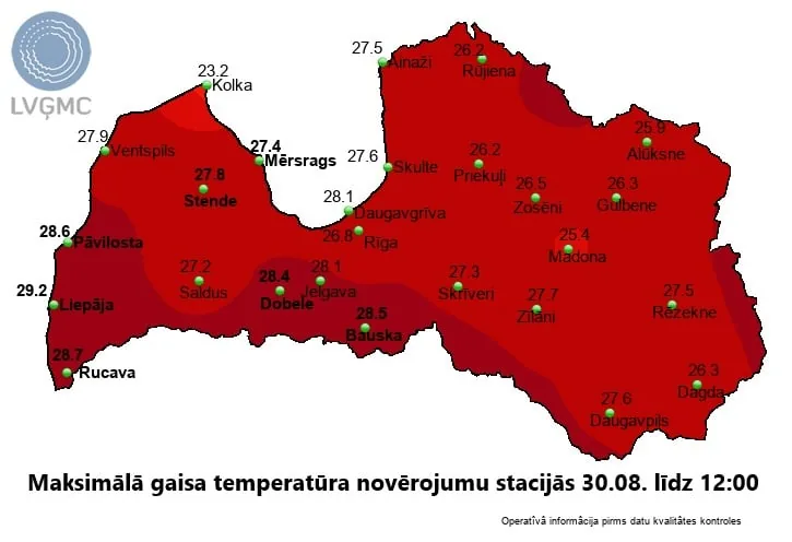 Šodien jauni karstuma rekordi ir uzstādīti jau 7 novērojumu stacijās, tostarp Talsu novadā