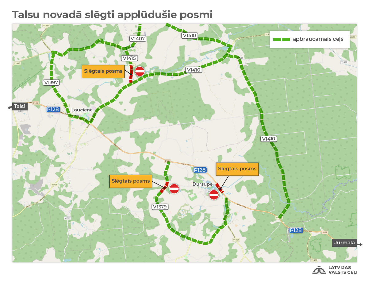 Satiksme novirzīta pa apbraucamajiem ceļiem